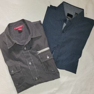 Lot Of 2 Men's Long Sleeve Buyton Down Gray and Blue Shorts